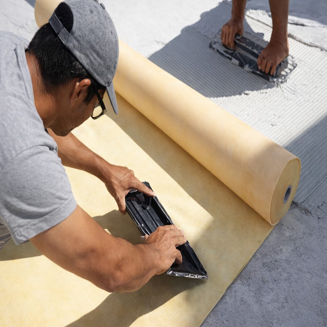 Aplicación manual de lámina impermeabilizante en cubierta plana