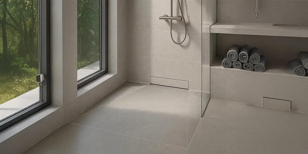 Sistema de duchas integrado al sistema constructivo, con impermeabilización continua y drenaje controlado para evitar filtraciones.